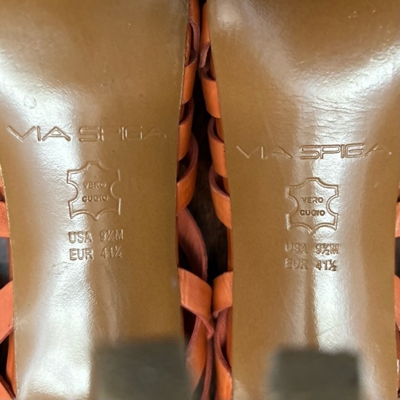 Via Spiga Orange Leather Strappy Heels, Low Platform, Size 9.5 - Picture 13 of 16